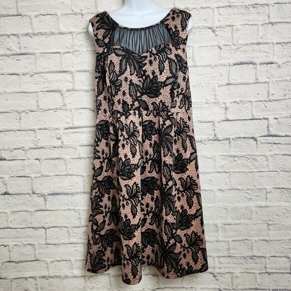 Enfocus Women Dress Size 14W Cap Sleeve Floral Sheer Neckline Midi - Picture 1 of 11